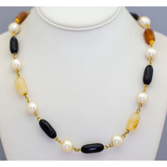 35 inch, Vintage Sophisticated Faux Pearl and Stones Beaded Necklace - CL1 - Picture 2 of 3
